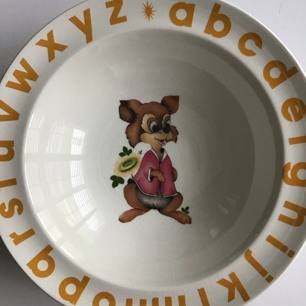 Child’s Alphabet Plate & Bowl England Woods & Sons Nursery Rhyme Bunny Vintage - Picture 10 of 16